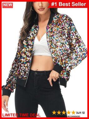 Sequin Zip Up Bomber Jacket Long Sleeve Party Concert Costume